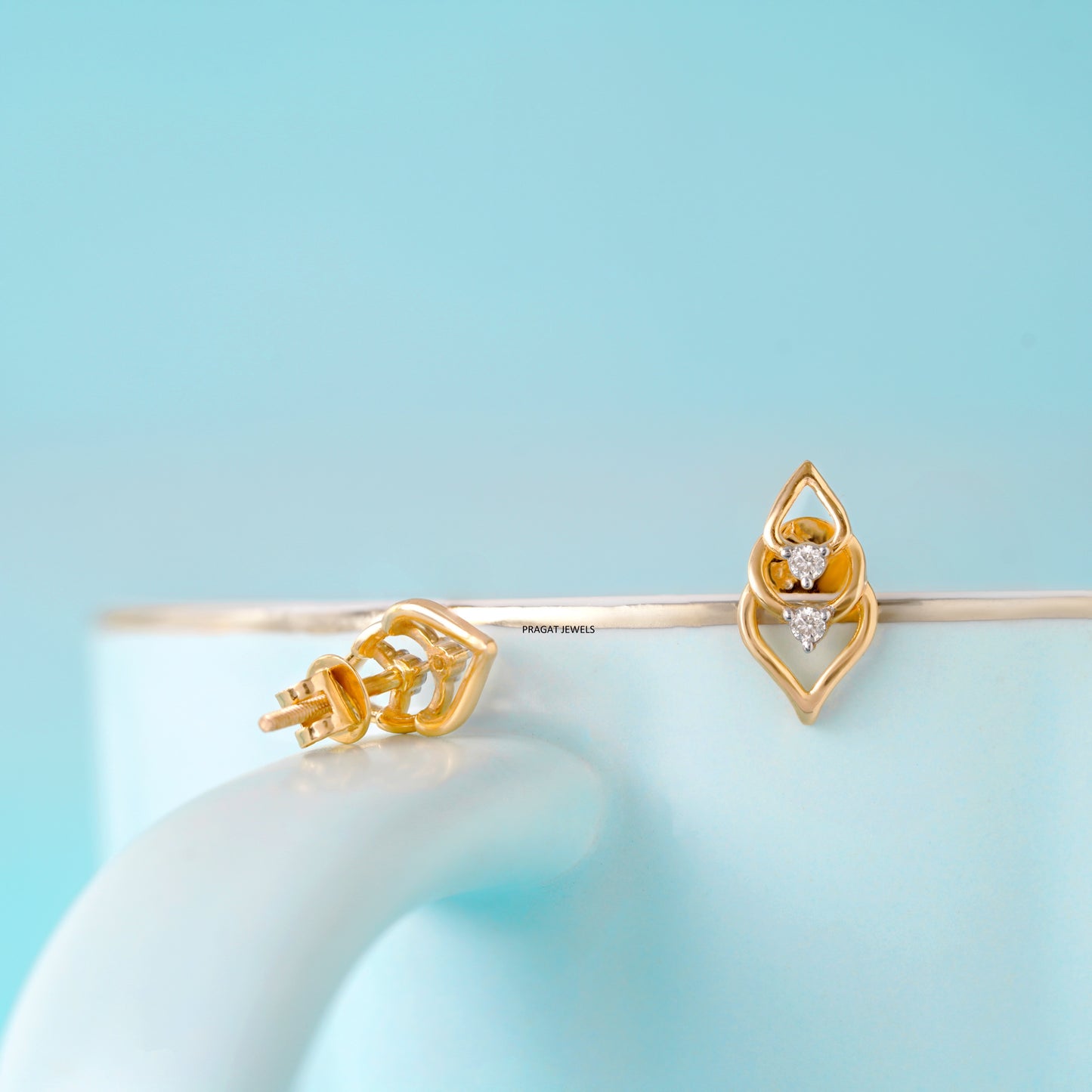 Leaf Gold Earrings With Brilliant Cut Diamond,Handcrafted With Love.