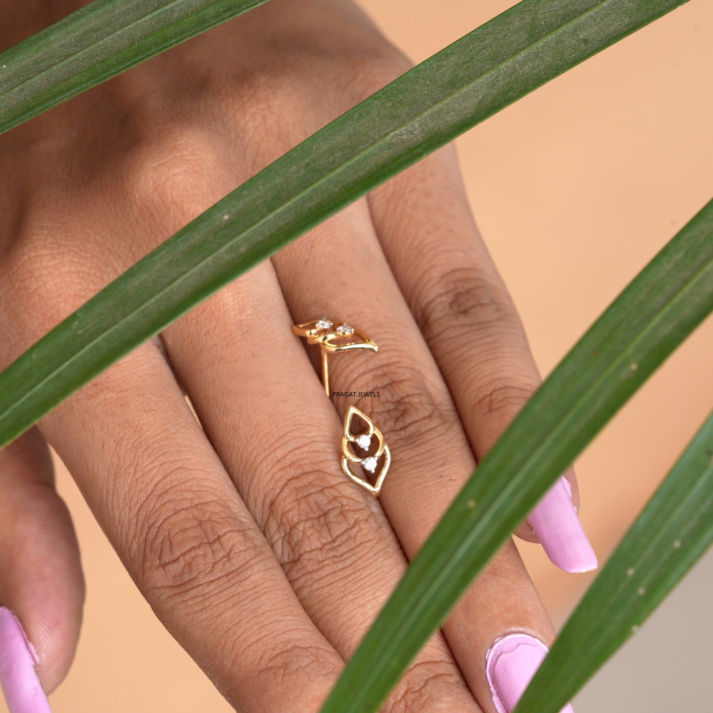 Leaf Gold Earrings With Brilliant Cut Diamond,Handcrafted With Love.