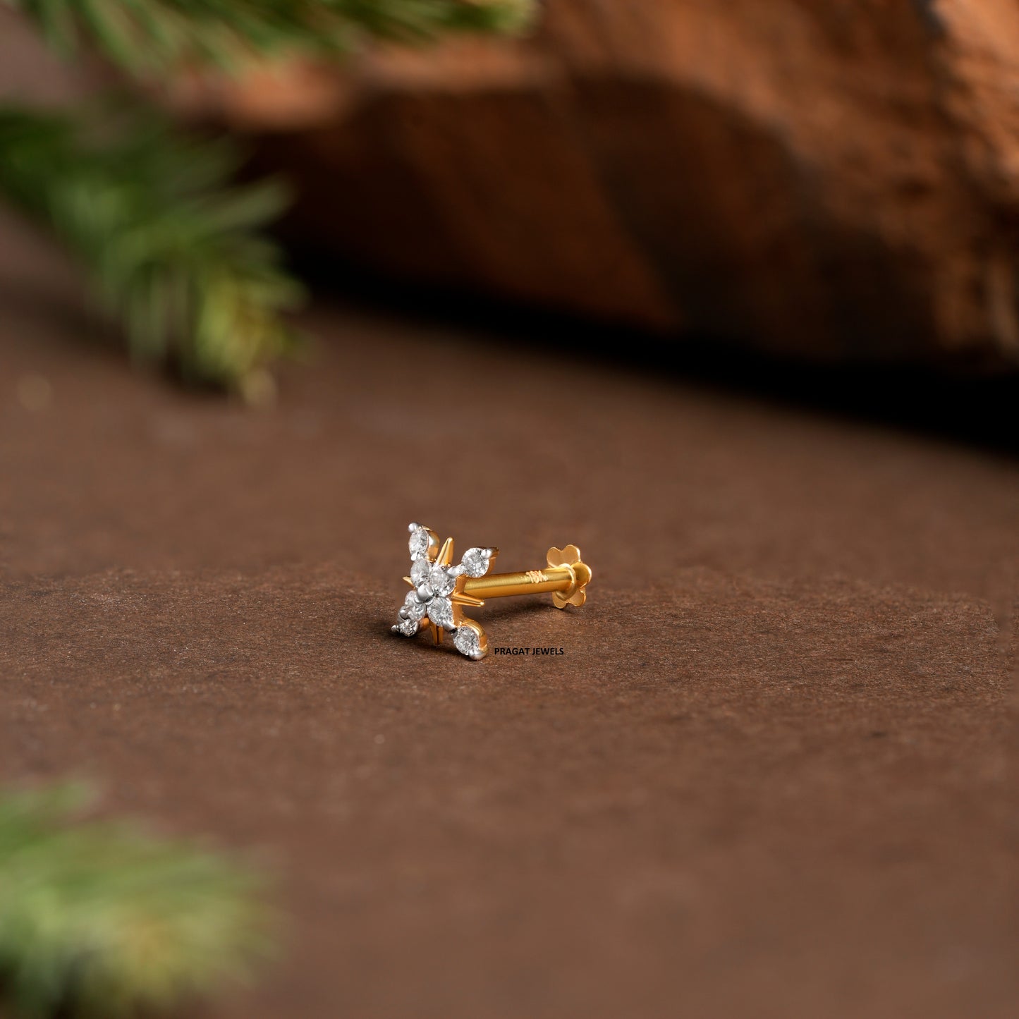 Nose Stud Indian Nose pin Diamond Nose Piercing Unique Nose Stud 18K Yellow gold