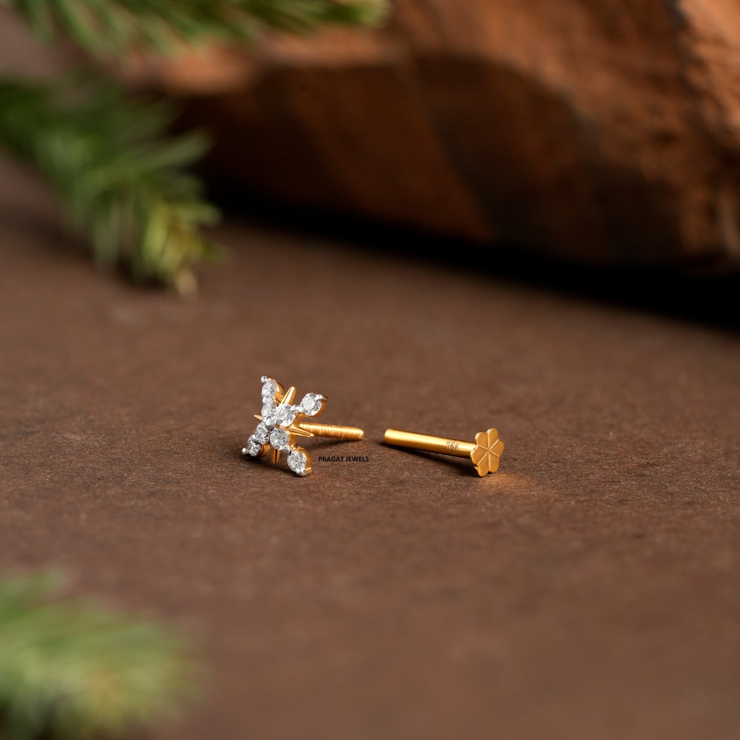 Nose Stud Indian Nose pin Diamond Nose Piercing Unique Nose Stud 18K Yellow gold