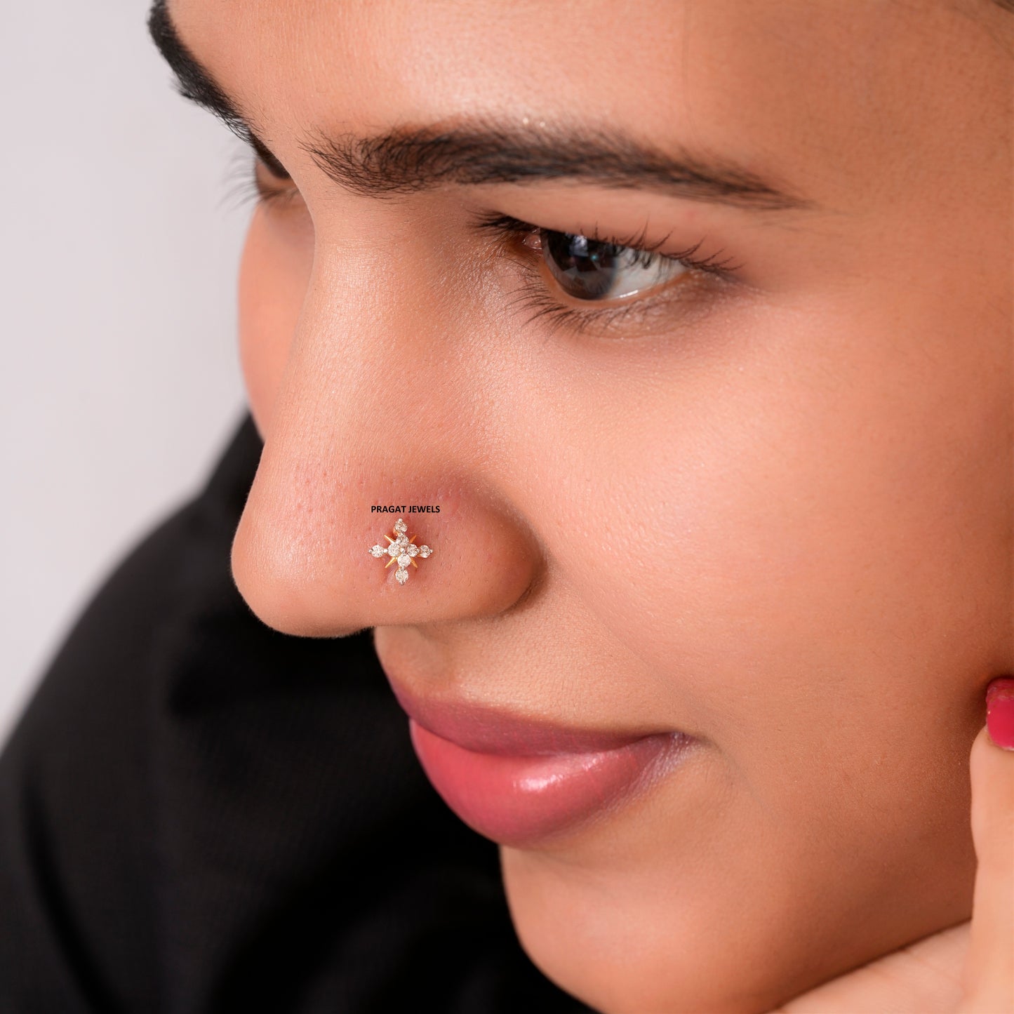 Nose Stud Indian Nose pin Diamond Nose Piercing Unique Nose Stud 18K Yellow gold