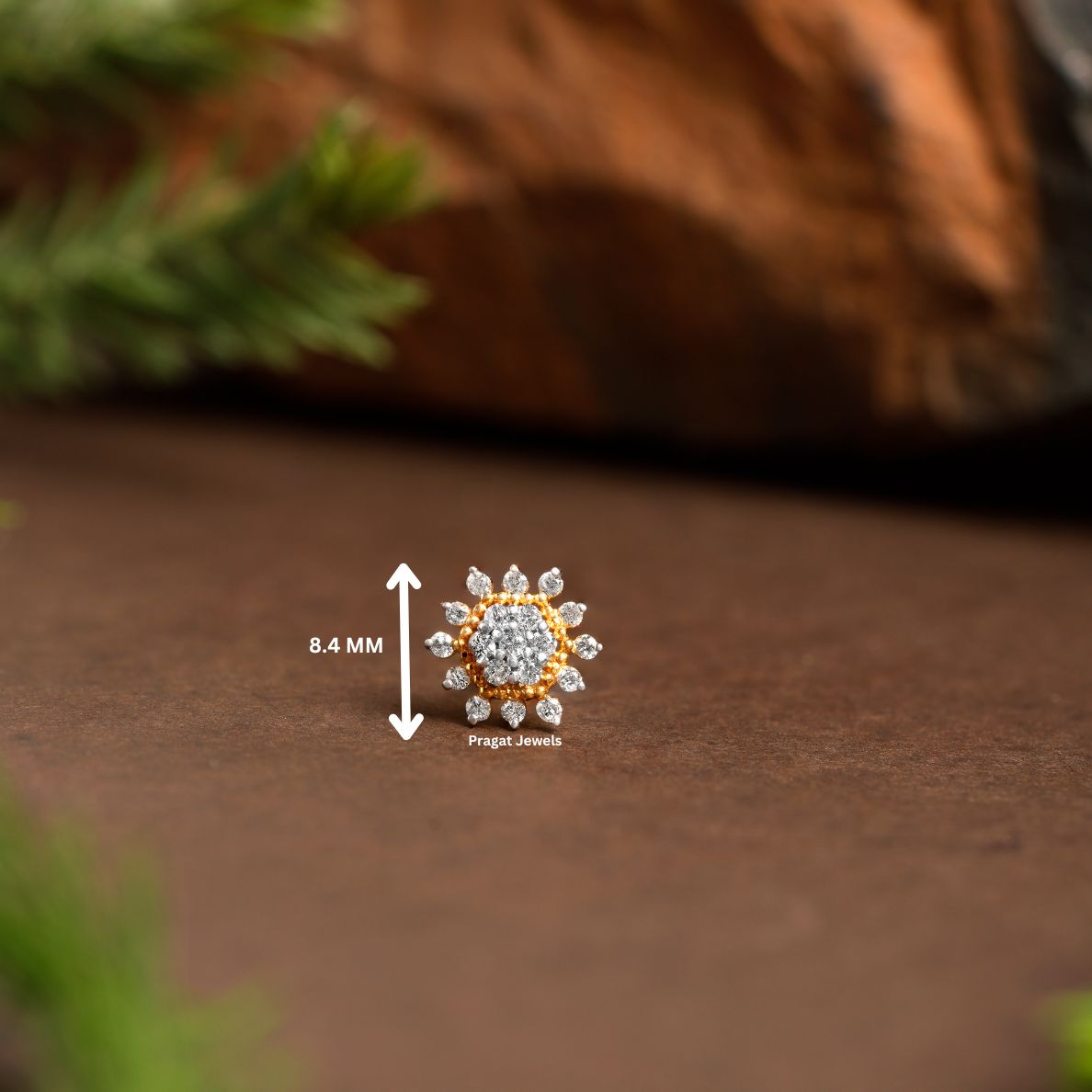 Natural Diamond Flower Stud for Nosepin Threaded Pin, Piercing Jewelry, Conch