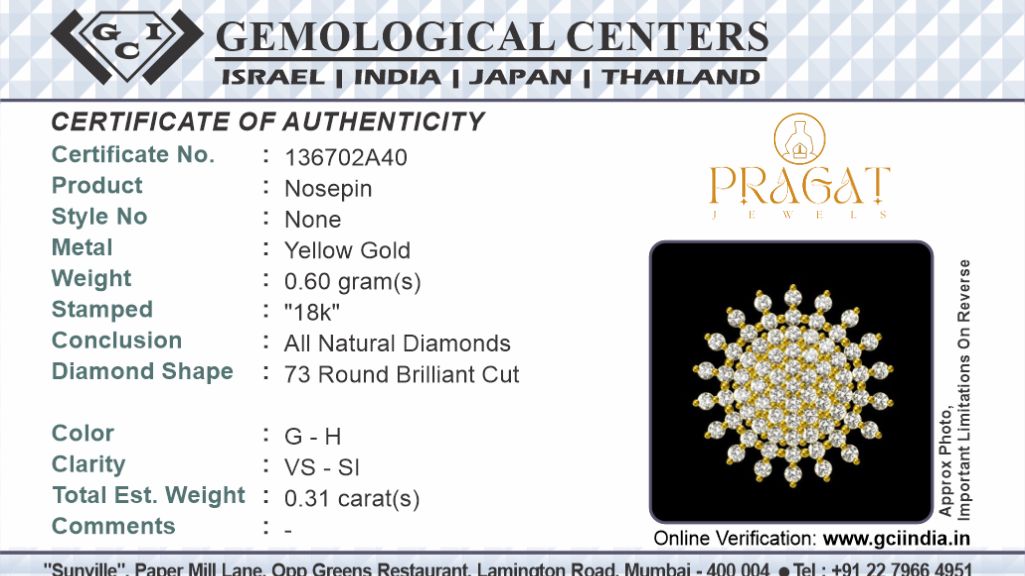 18k Yellow Gold Diamond Floral Round Nosepin A precious Gift for The Percious One.