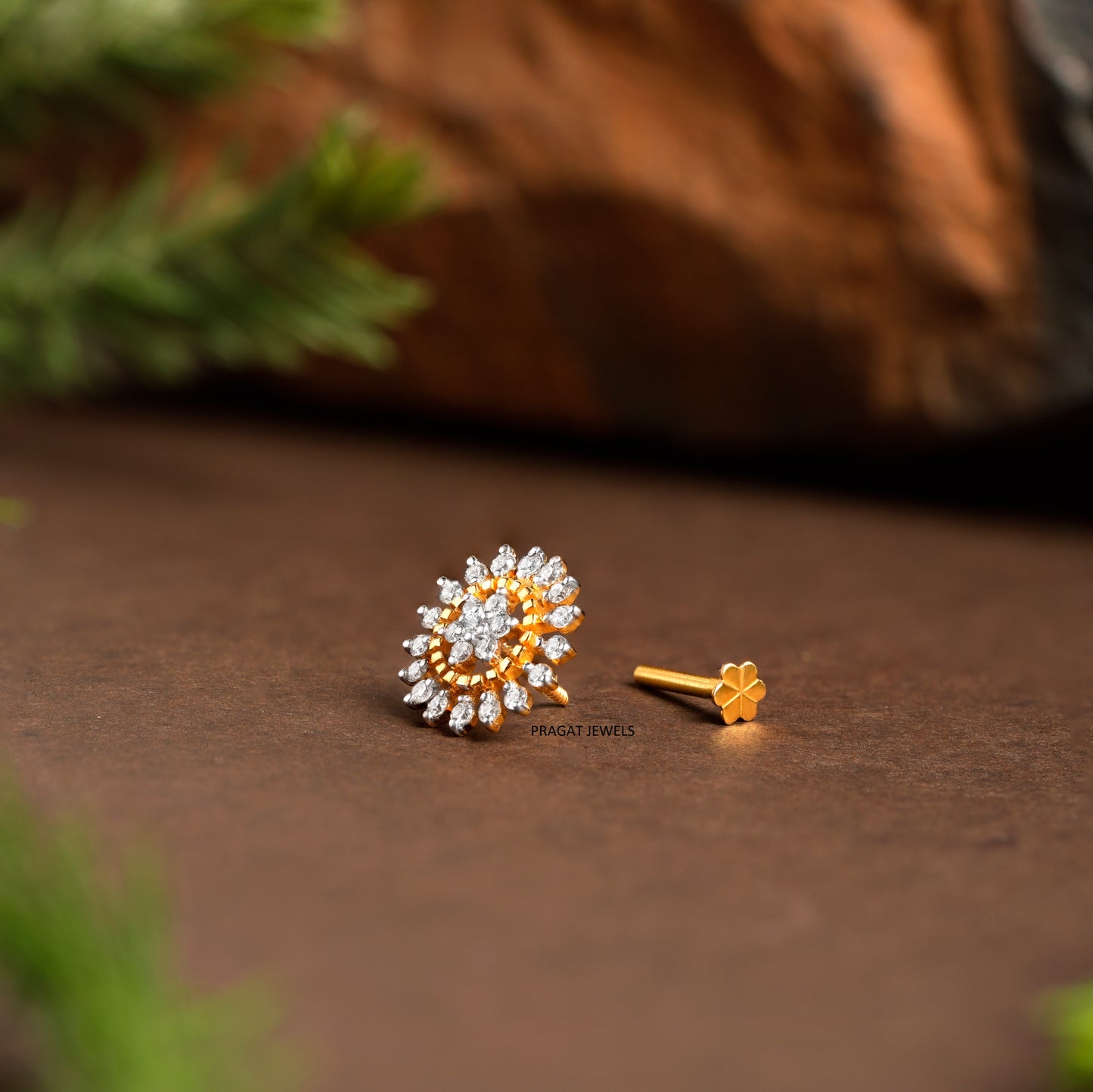 Gold stud Nosepin , Flower nose stud, India nose stud, Solid gold nose stud 18k gold nose stud, Dainty, Boho