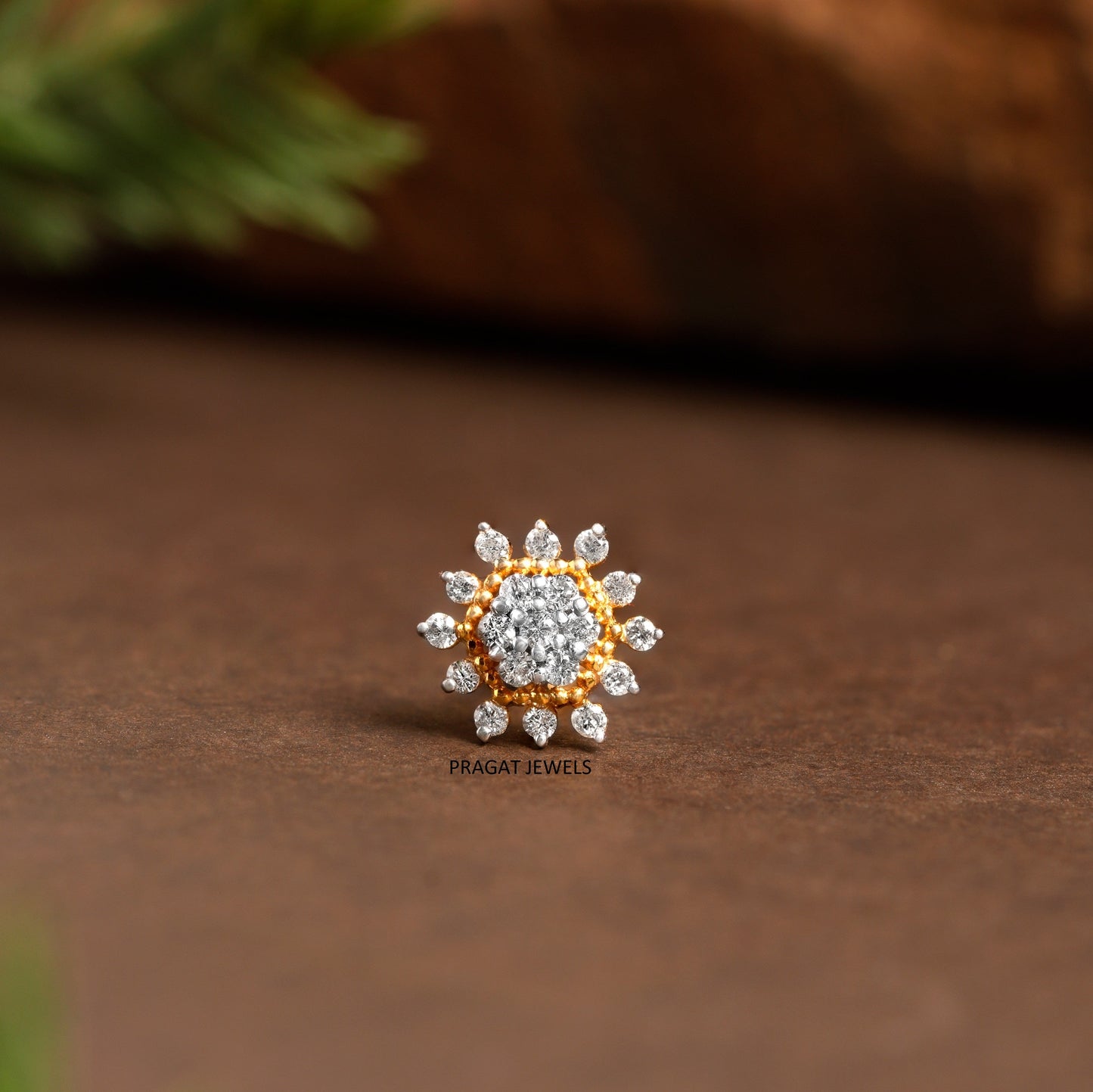 Natural Diamond Flower Stud for Nosepin Threaded Pin, Piercing Jewelry, Conch