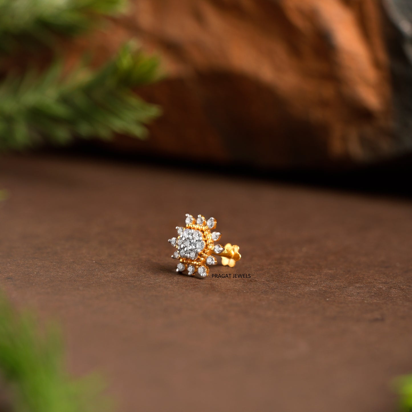 Natural Diamond Flower Stud for Nosepin Threaded Pin, Piercing Jewelry, Conch