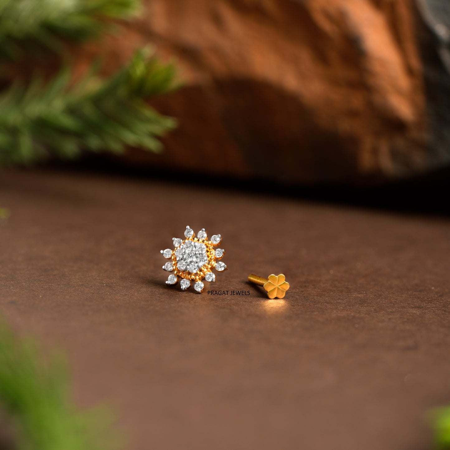 Natural Diamond Flower Stud for Nosepin Threaded Pin, Piercing Jewelry, Conch