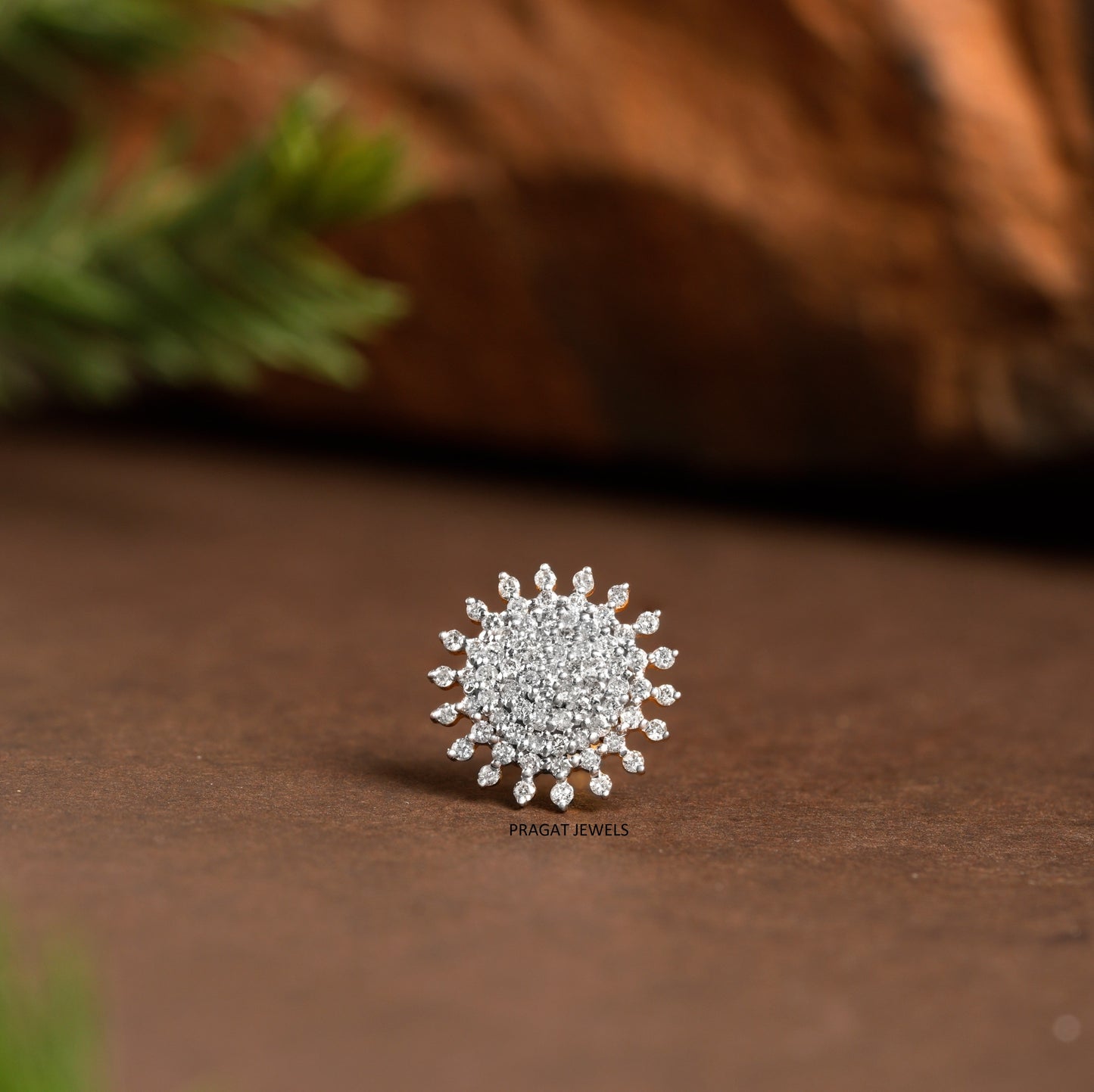 18k Yellow Gold Diamond Floral Round Nosepin A precious Gift for The Percious One.