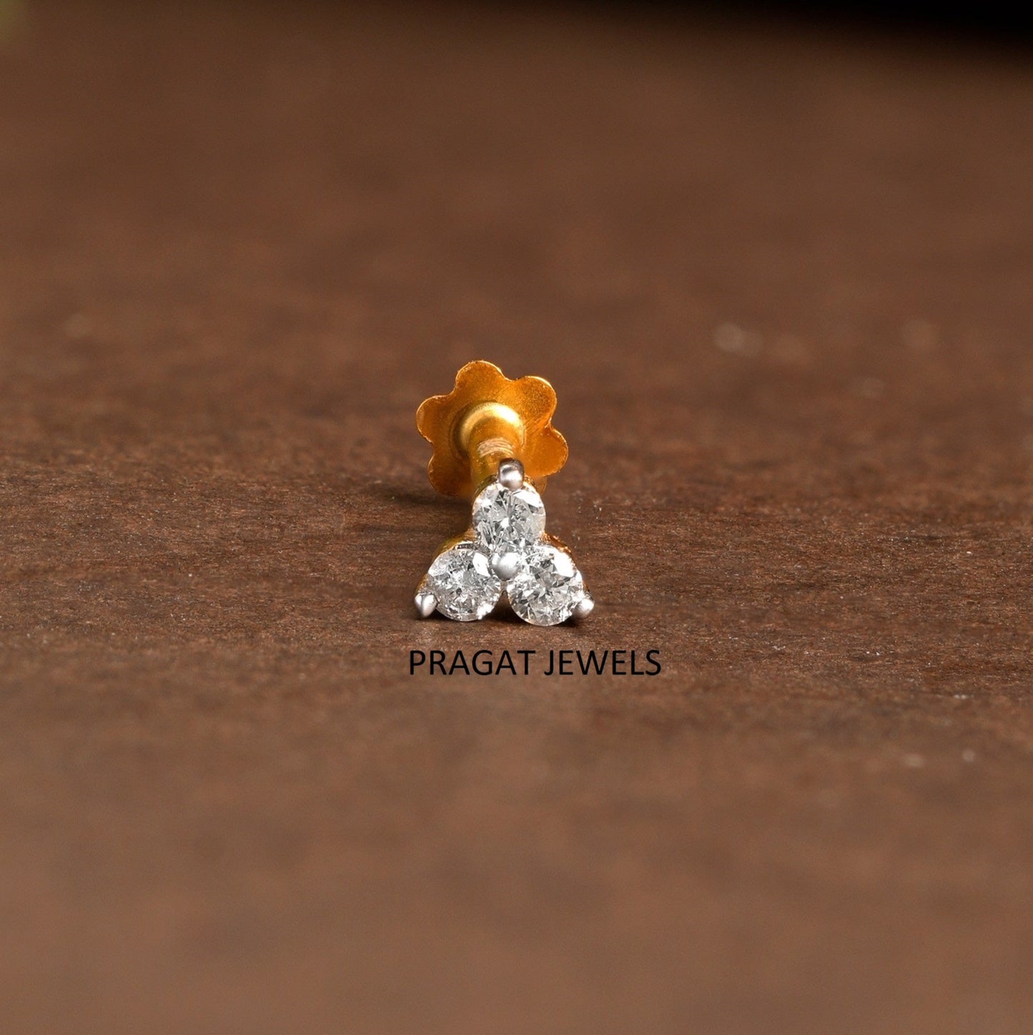 18K Gold Diamond Nose Pin โ Delicate 3-Stone Stud | Elegant Nose Jewelry for Women