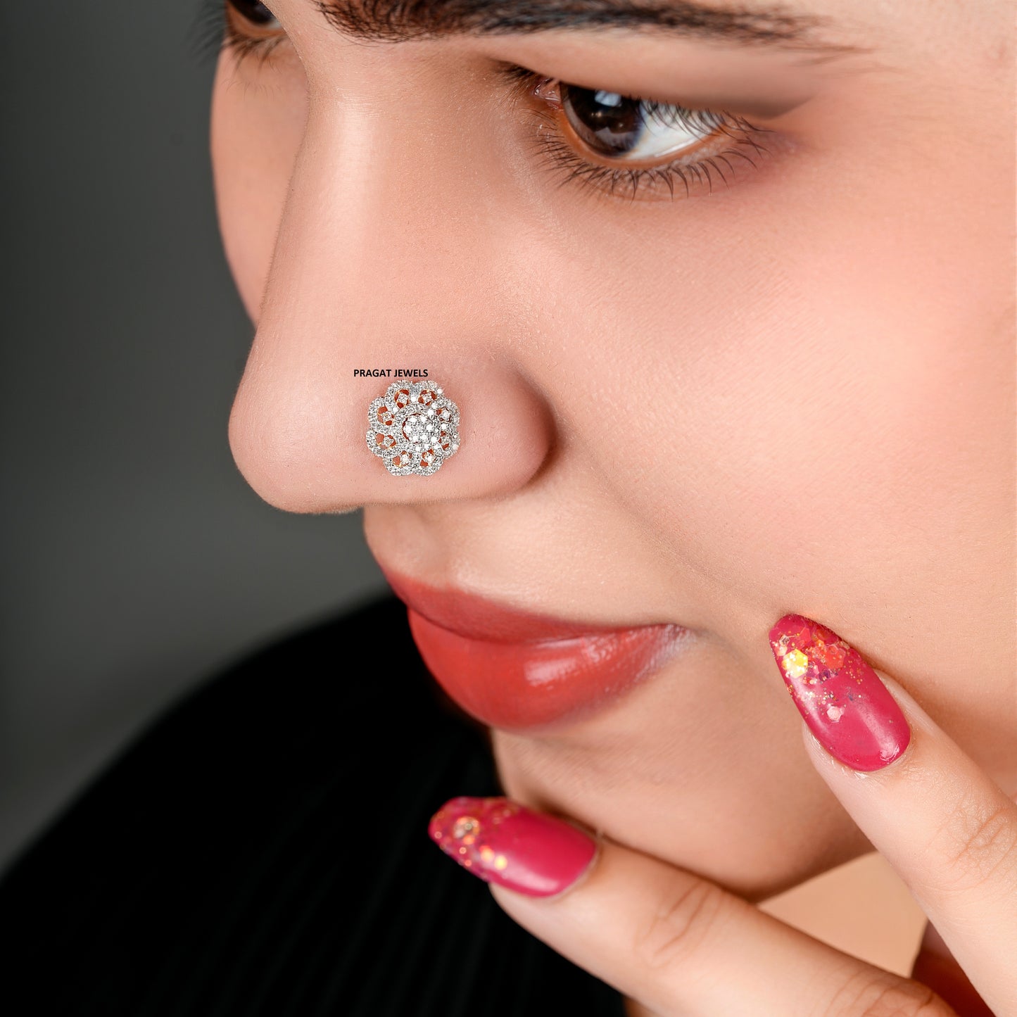 FLOWER NOSEPIN 18k Indian Nose Stud Traditional Nose Stud Indian Nose Ring Diamond Nose Piercing
