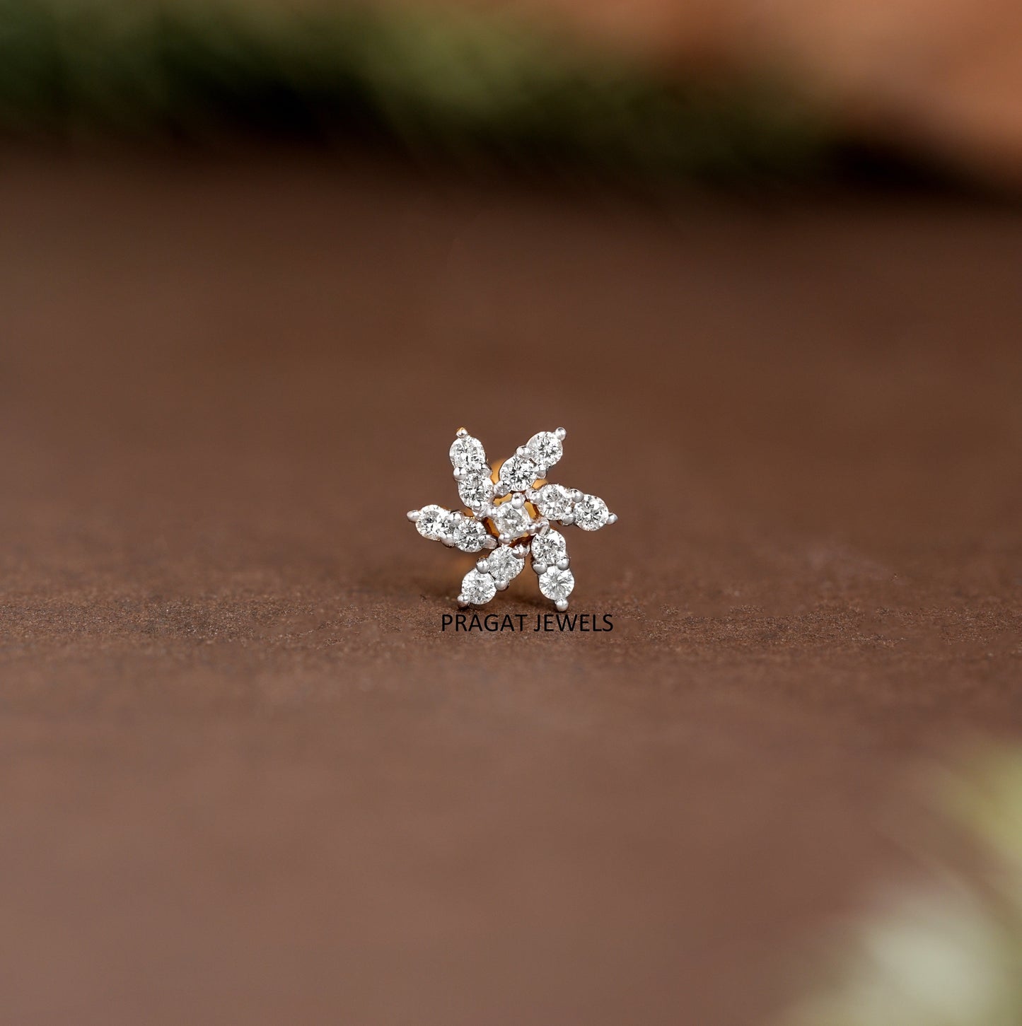 Natural Diamond Nose Pin/ 18K Yellow Gold Wire Type Nose Pin/ Engagement Gif Anniversary Gift