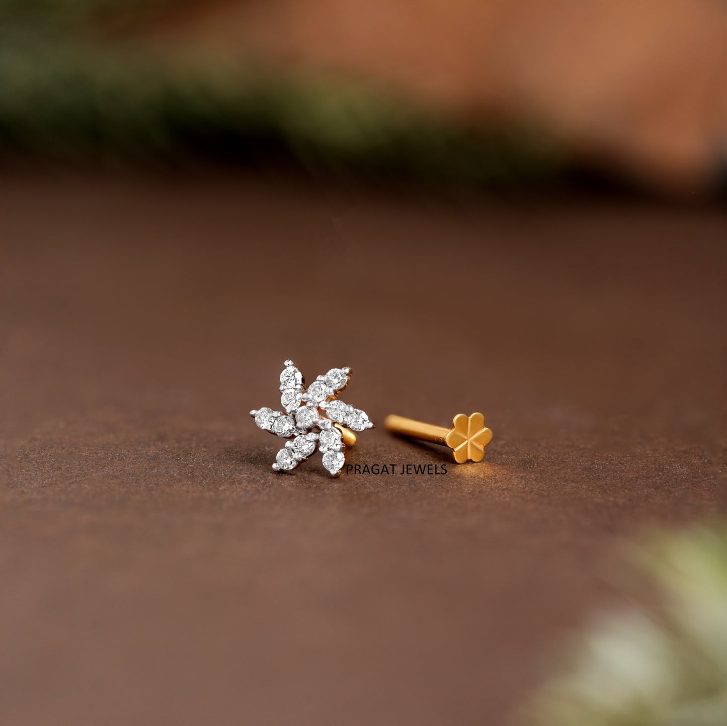 Natural Diamond Nose Pin/ 18K Yellow Gold Wire Type Nose Pin/ Engagement Gif Anniversary Gift