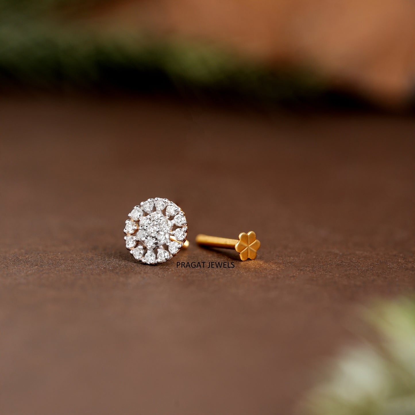 "18K Gold Diamond Nose Pin | Round Cluster Diamond Nose Stud | Dainty Nose Jewelry for Women |