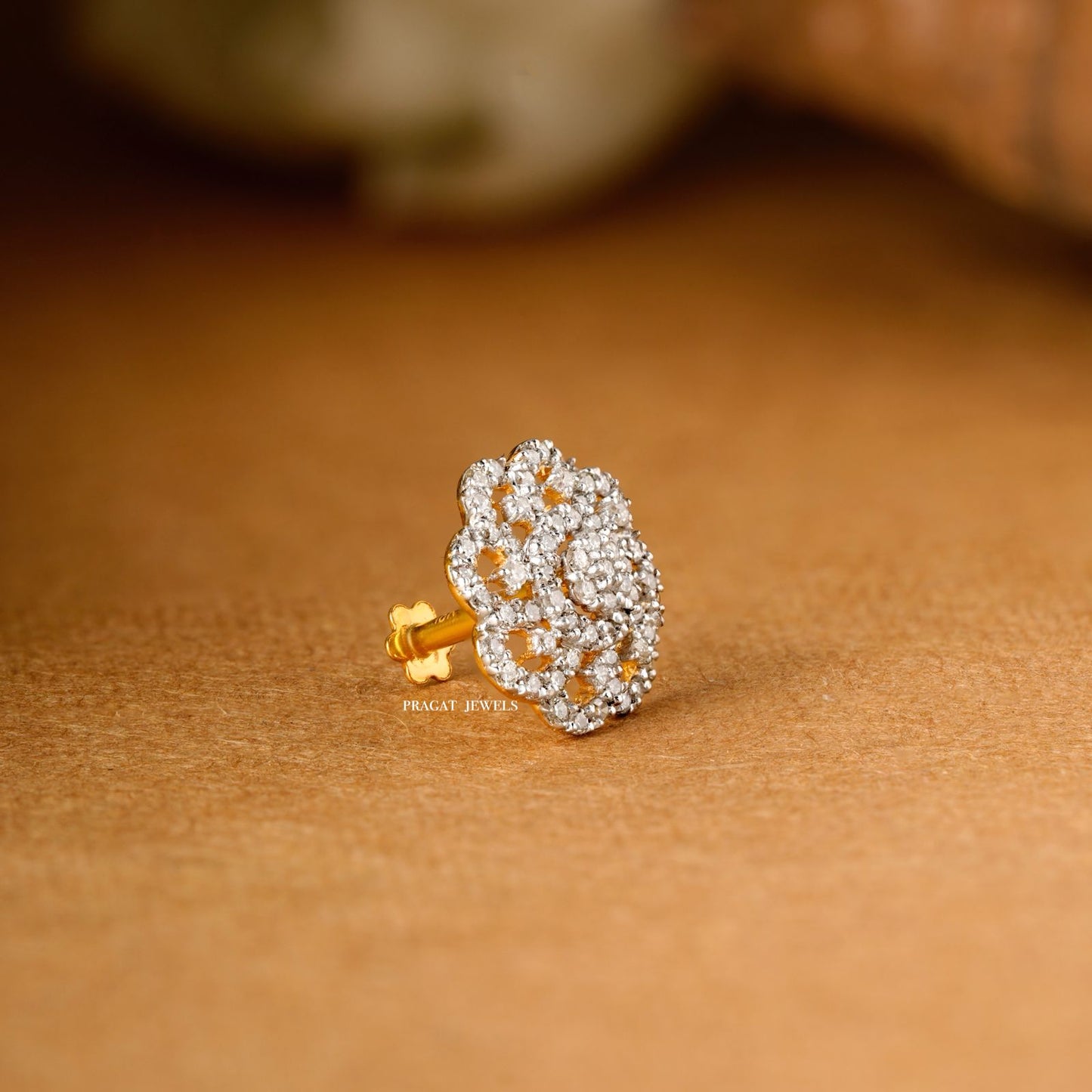 FLOWER NOSEPIN 18k Indian Nose Stud Traditional Nose Stud Indian Nose Ring Diamond Nose Piercing