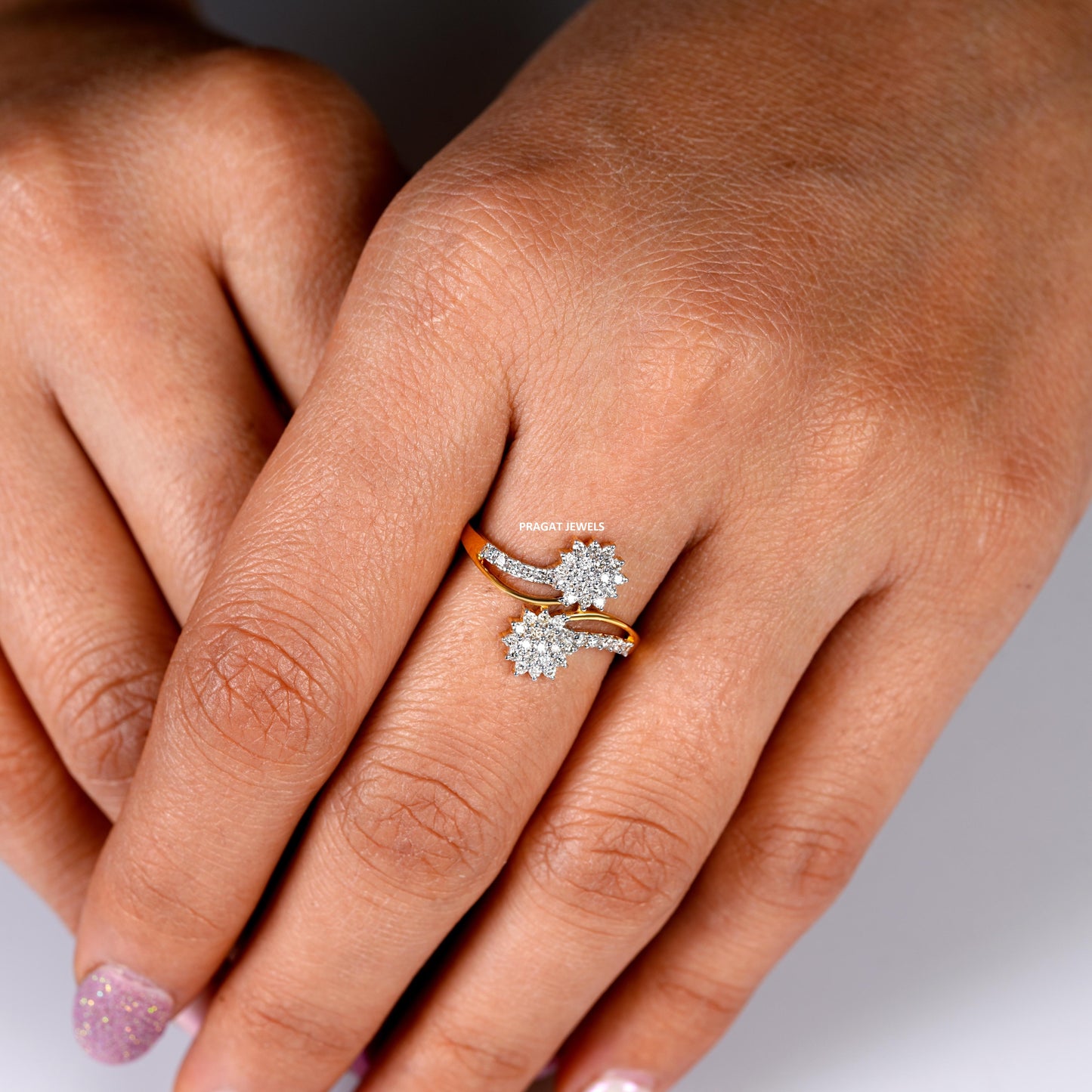 CrossOver Flower's 14K(3.1 Gram) Yellow Gold With Brilliant Cut Diamond,Handcrafted With Love. - PRAGAT JEWELS