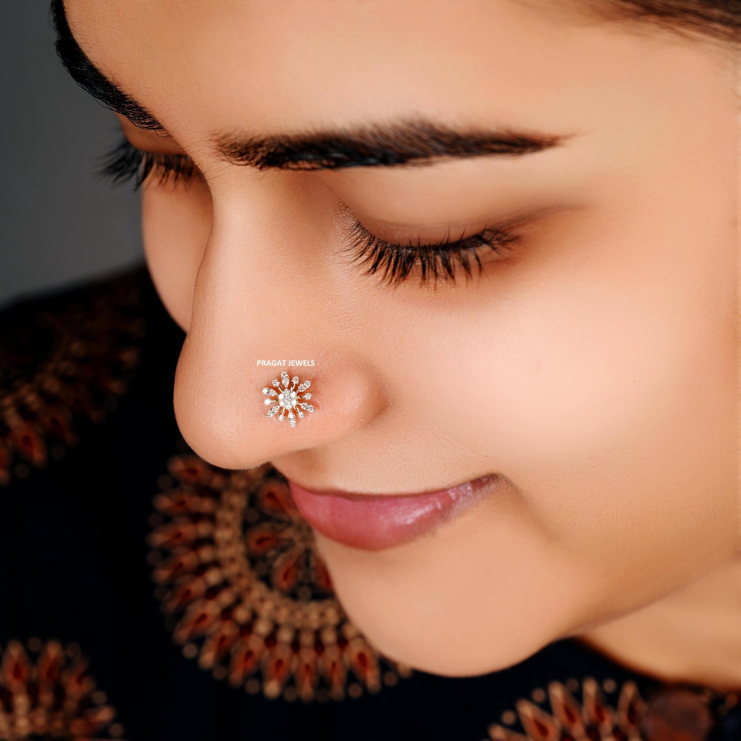 Traditional Nakfool Diamond Nosepin Solitaire Yellow Gold Brillant Cut Diamond Hand crafted with love