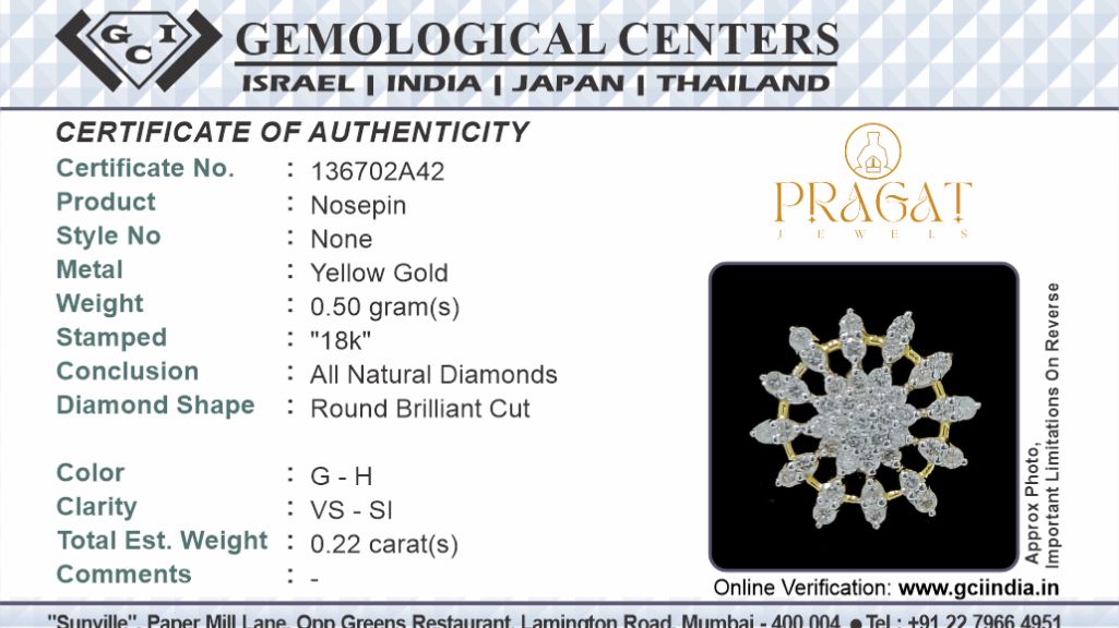 Diamond Cluster Nosepin 18k Yellow Gold Brilliant Cut Diamond Handcrafted With Love.