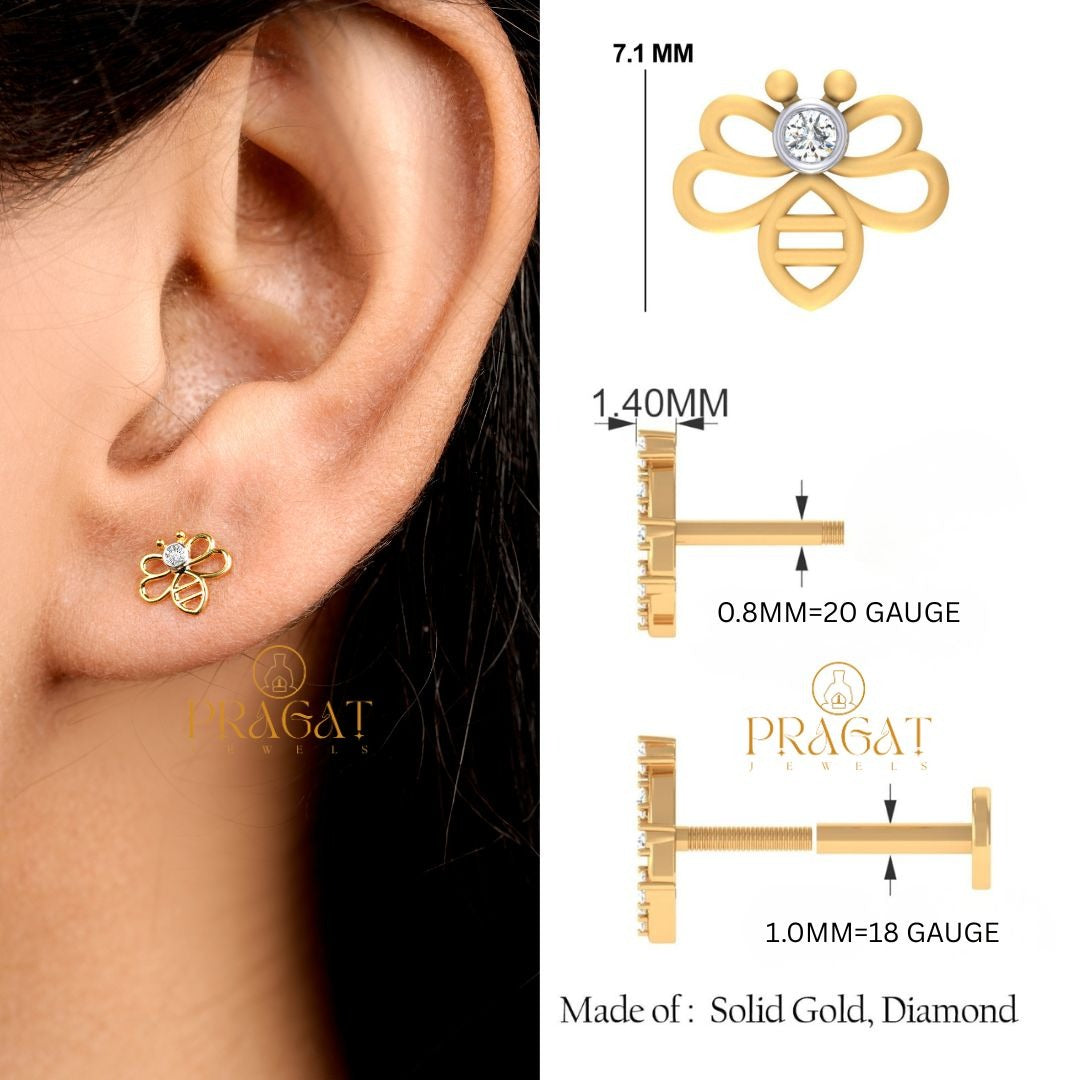 Honey Bee Earrings EARRING for women gold 18kt ,Handcrafted With Love.NP1256