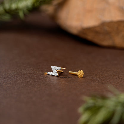 Zigzag Diamond Stud/Lightning Shape Diamond Stud/Geometric Z Diamond Stud/