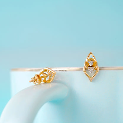 Leaf Gold Earrings  With Brilliant Cut Diamond,Handcrafted With Love.