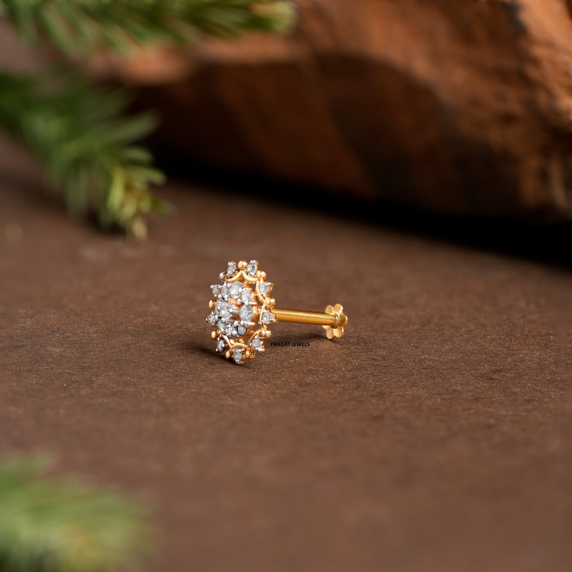 18k Indian Nose Stud Traditional Nose Stud Indian Nose Diamond Piercing - PRAGAT JEWELS