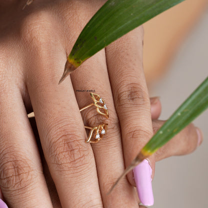 Leaf Gold Earrings  With Brilliant Cut Diamond,Handcrafted With Love.