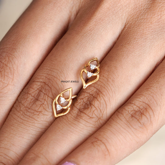 Leaf Gold Earrings  With Brilliant Cut Diamond,Handcrafted With Love.