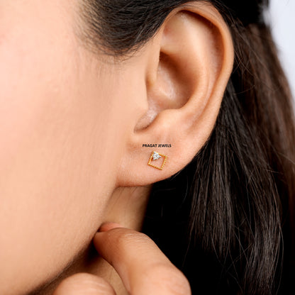 Solid 18k Yellow Gold Dangle Hoops Earring, Minimalist Fine Jewelry, Dainty Drop Earring Gift NP1255