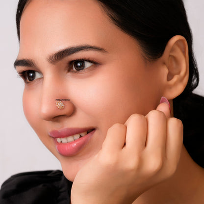 18k Indian Nose Stud Traditional Nose Stud Indian Nose Diamond Piercing - PRAGAT JEWELS