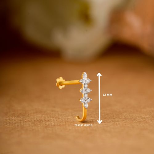 Brilliant Cut Diamond Studed 18K Yellow Gold 12MM Nosepin ,Handcrafted With Love For the Special Moments Of Your Life. - PRAGAT JEWELS