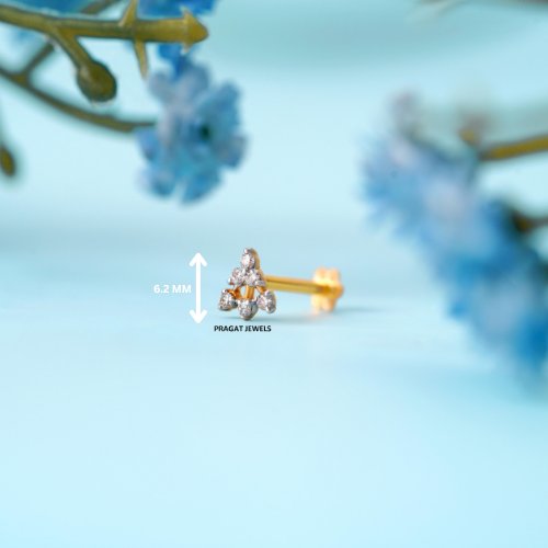 CrossOver Flower's 18K Gold Nosepin with 7 Natural Diamonds Floral Design Diamond Stud Nose Ring for Women Yellow Gold With ,Handcrafted With Love. - PRAGAT JEWELS