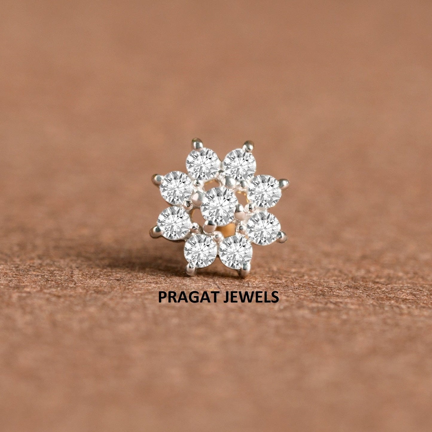 Flower Push Nosepin Stud, Indian Dangle Nose Stud, Tragus Stud, Helix Stud, Gold Nose Piercing,