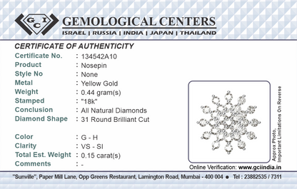 Indian Nose Stud Traditional Nose Stud Indian Nose pin Diamond Nose Piercing Unique Nose Stud 18K Yellow gold Nose Stud  Shape Nose Stud - PRAGAT JEWELS