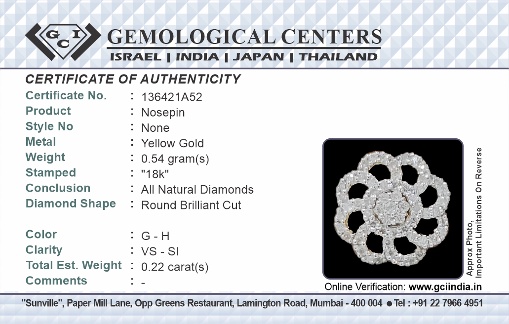 Diamond Nosepin Solitaire Yellow Gold Brillant Cut Diamond Hand crafted with love - PRAGAT JEWELS