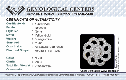 Diamond Nosepin Solitaire Yellow Gold Brillant Cut Diamond Hand crafted with love - PRAGAT JEWELS