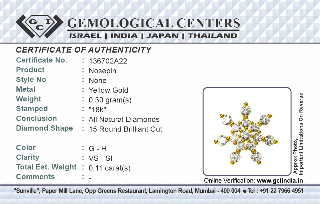 Diamond Nosepin Unique Nose Stud 18K Yellow gold Nose Stud  Shape Nose Stud - PRAGAT JEWELS