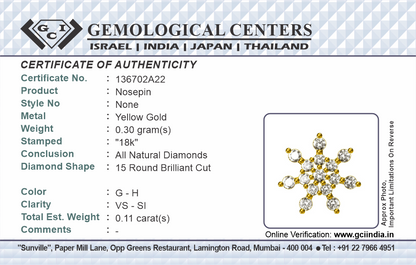 Diamond Nosepin Unique Nose Stud 18K Yellow gold Nose Stud  Shape Nose Stud - PRAGAT JEWELS