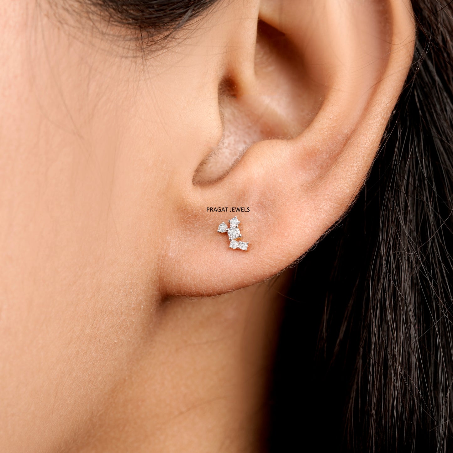 Curved Diamond Stud Earrings | Minimalist Dainty Diamond Jewelry | Modern Everyday Studs NP1249