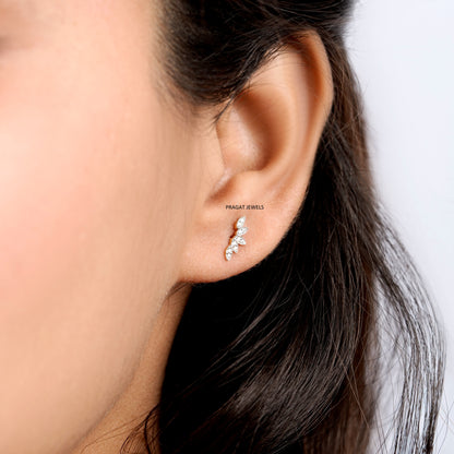 Small Curved Diamond Earrings | Modern Minimal Studs | Handmade Fine Jewelry NP1224