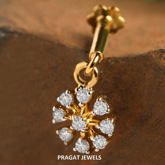 18K Gold Diamond Flower Stud Helix Bugadi Tragus, Conch Piercing