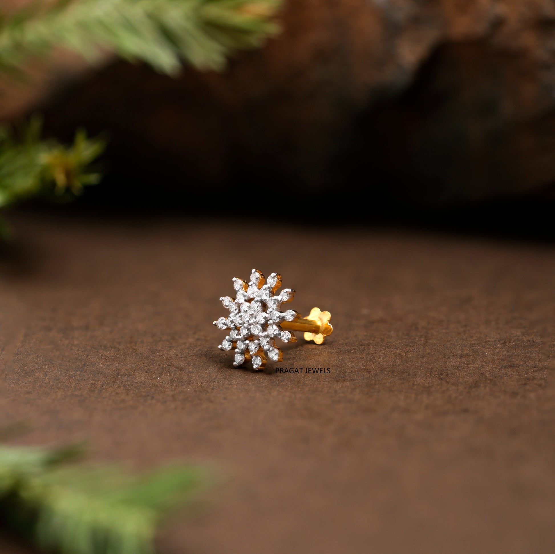 Indian Nose pin Diamond Nose Piercing Unique Nose Stud 18K Yellow gold Nose Stud Shape Nose Stud