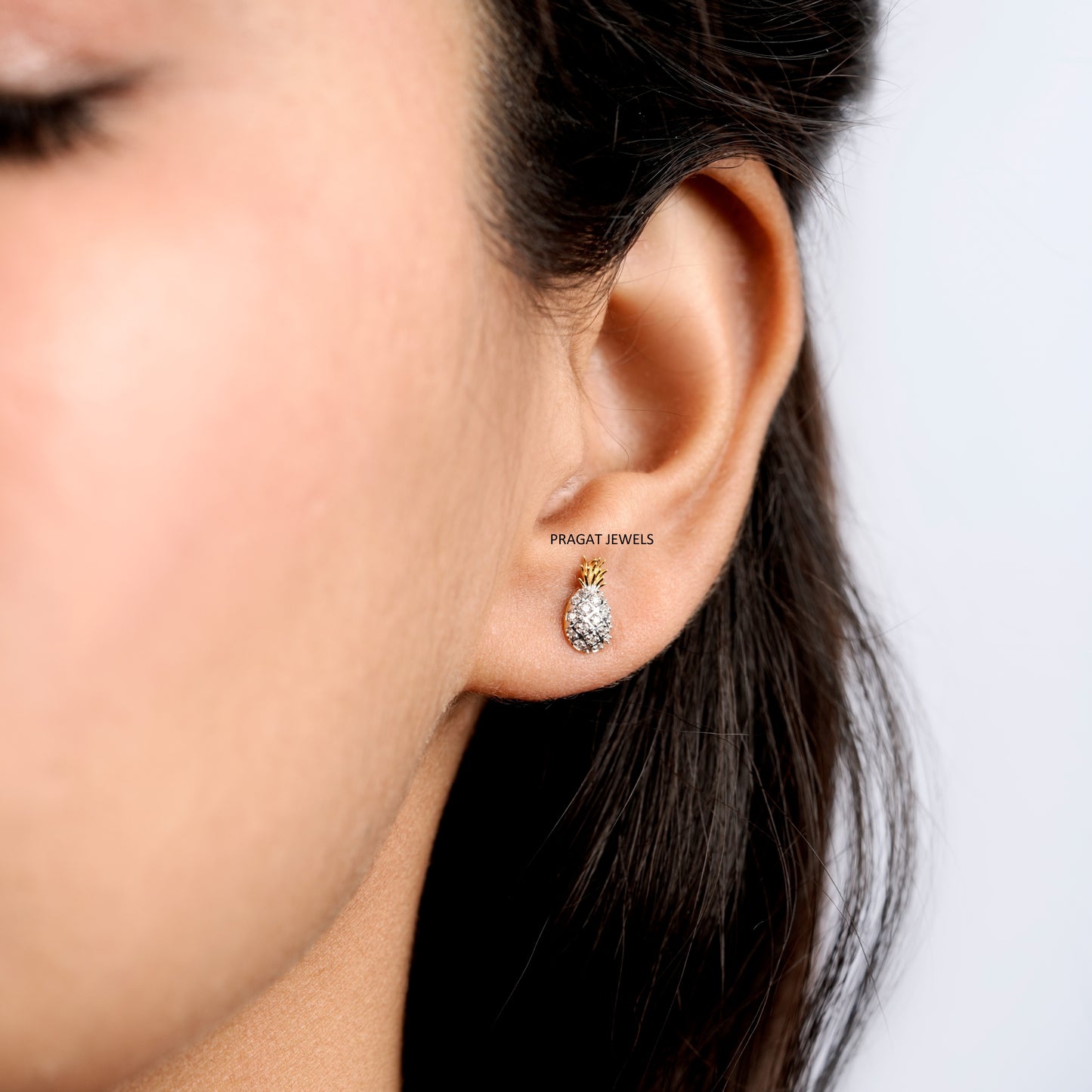 Diamond Pineapple Stud Earrings/Mini Pineapple Diamond Ear Stud/Golden Crown Pineapple Studs NP1233