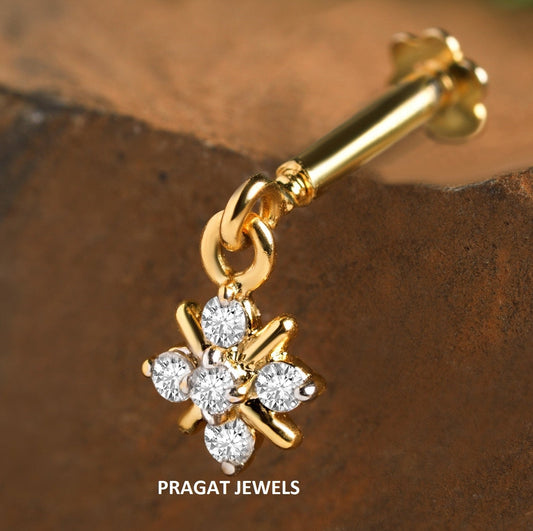 "18K Gold Diamond Helix Bugadi | Round Cluster Diamond  Earrings| Dainty  Earrings Jewelry for Women |