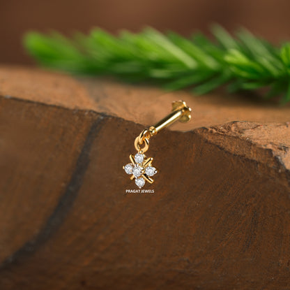 "18K Gold Diamond Helix Bugadi | Round Cluster Diamond  Earrings| Dainty  Earrings Jewelry for Women |