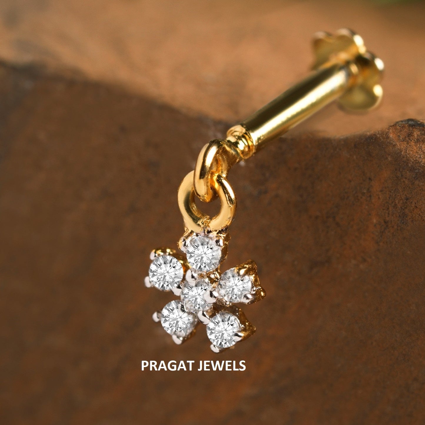 18kt Yellow Gold Floral Diamond Helix Bugadi Piercing