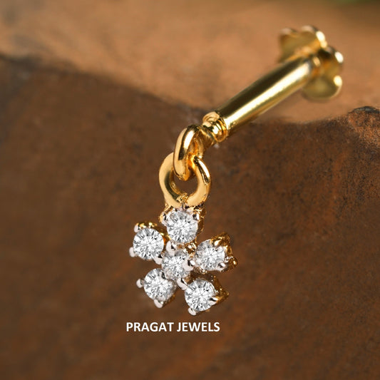 18kt Yellow Gold Floral Diamond Helix Bugadi Piercing