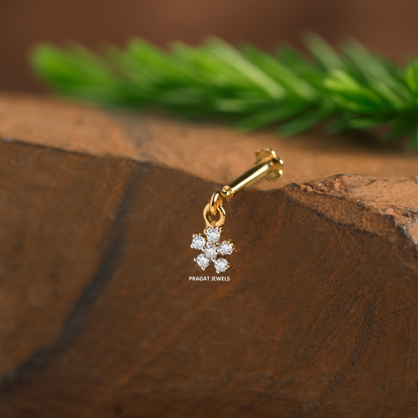 18kt Yellow Gold Floral Diamond Helix Bugadi Piercing