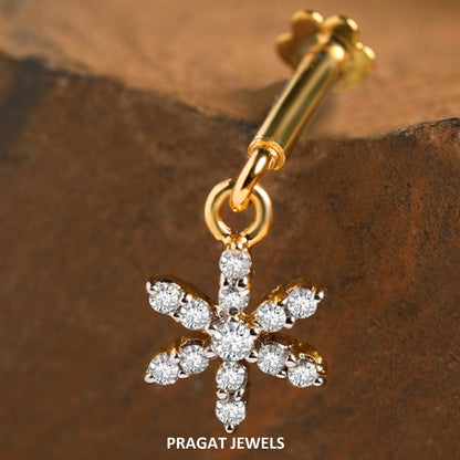 Flowers 18K Yellow Gold Helix Bugadi With Brilliant Cut