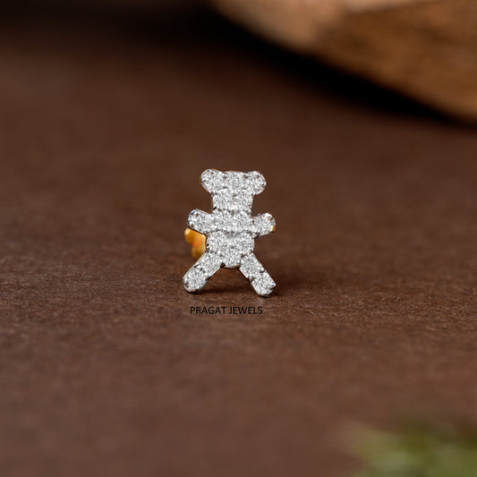 Teddy Diamond Stud/Bear Shape Diamond Stud/Mini Teddy Gold & Diamond Stud/
