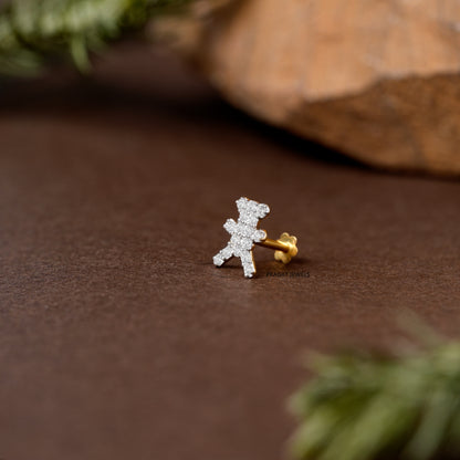 Teddy Diamond Stud/Bear Shape Diamond Stud/Mini Teddy Gold & Diamond Stud/